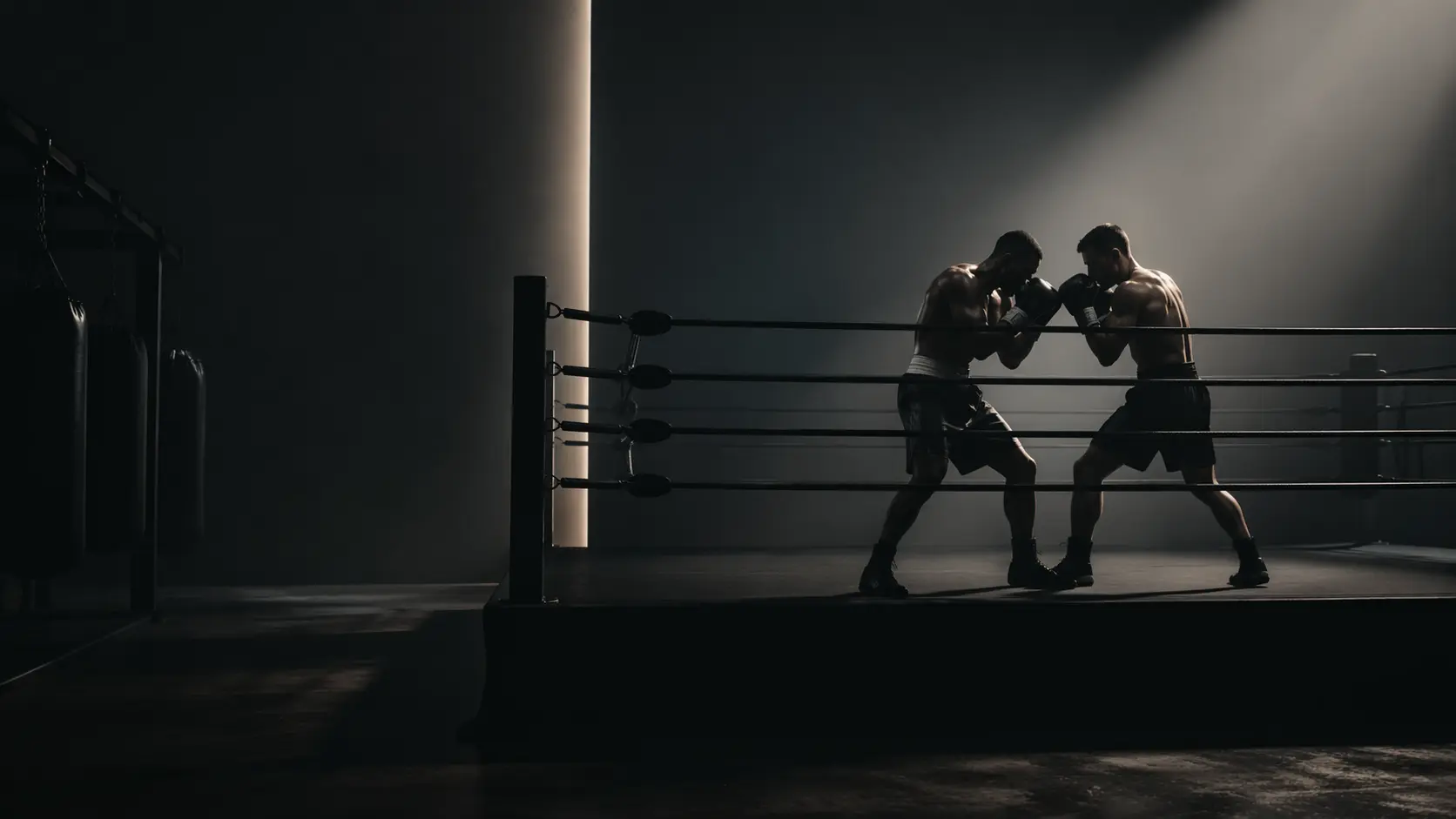 Interior del ring y entrenamiento en KO Boxing Club